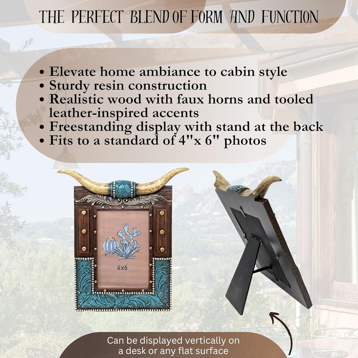 Union Rustic Rustic Southwestern Picture Frame with Tooled Leather and Faux Horns Accents