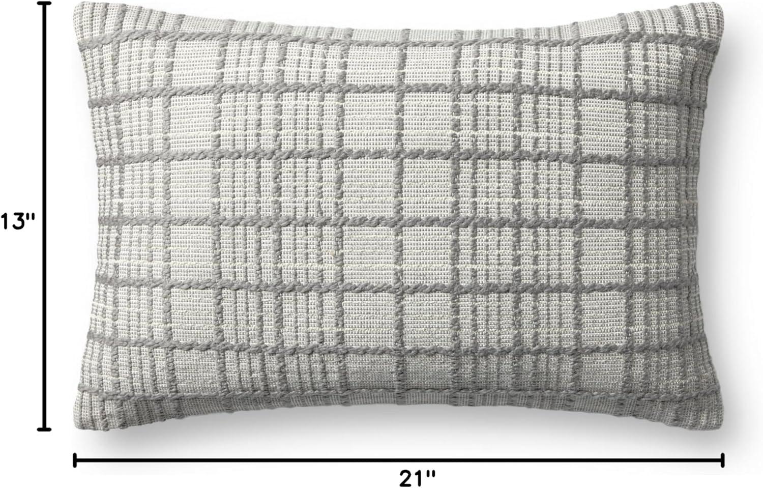 Grey Cotton Windowpane Check Lumbar Pillow 13'' x 21''