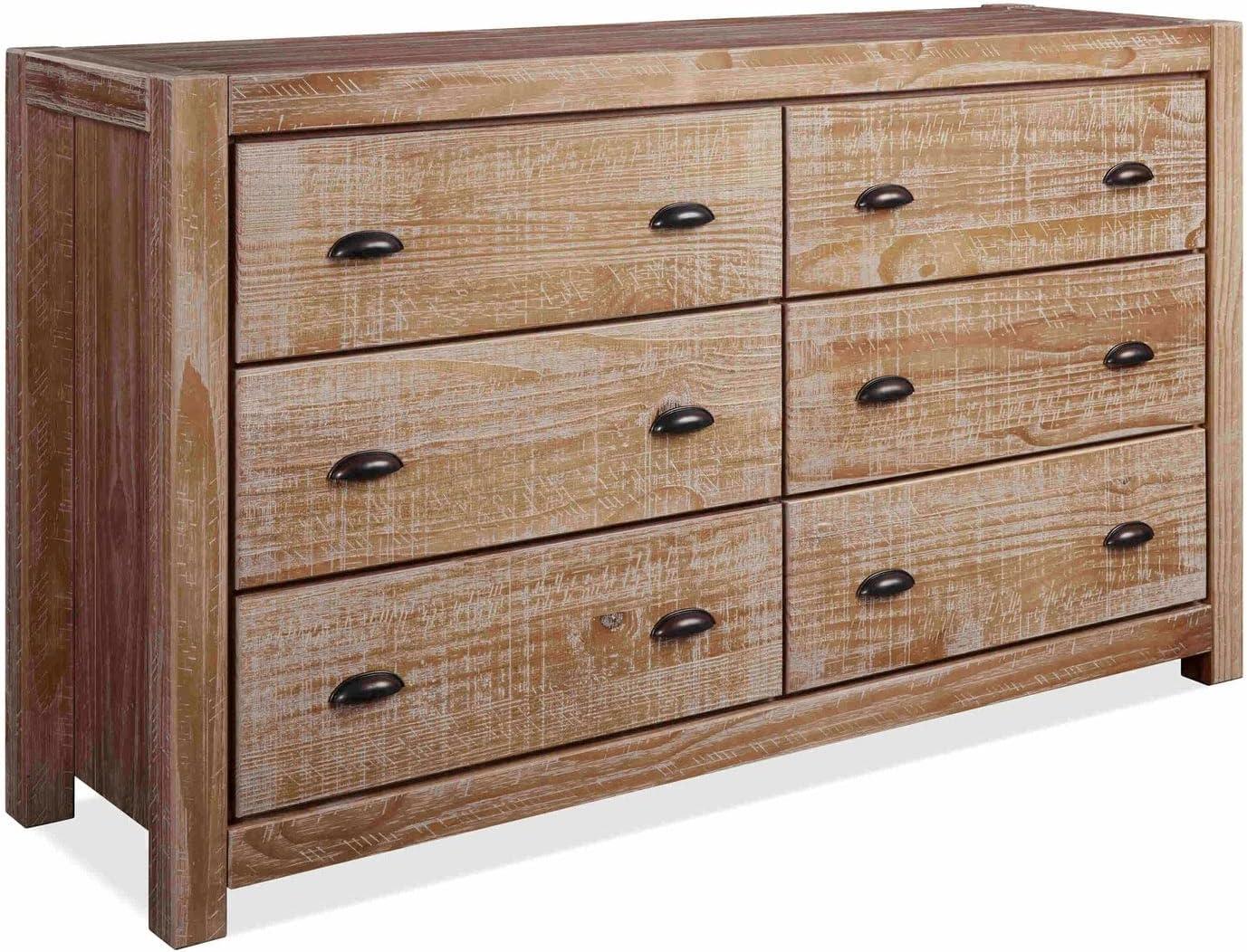 Montauk Double Driftwood Dark Wood Farmhouse Dresser with Extra Deep Drawer