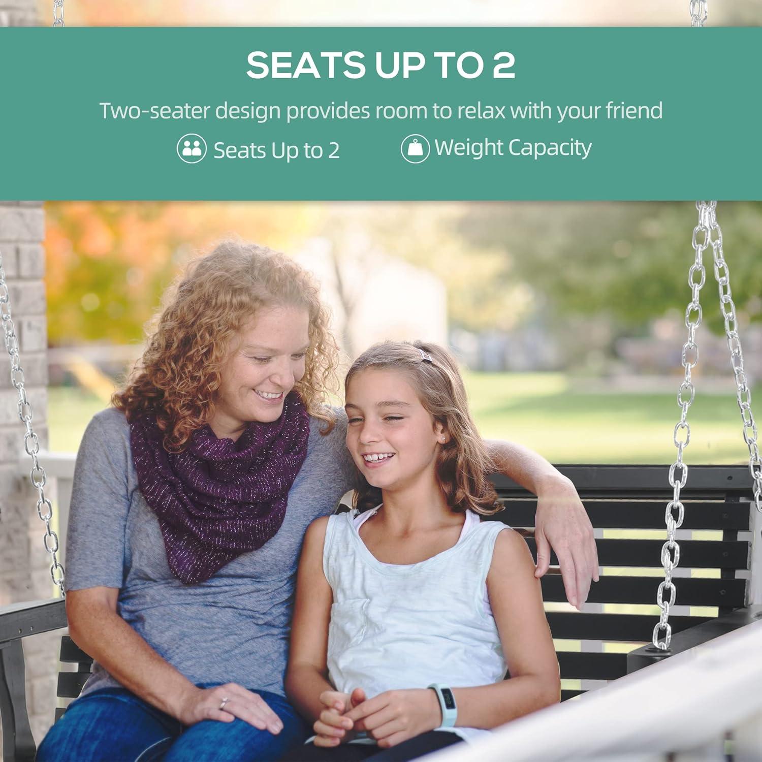 Outsunny 46" 2-Person Porch Swing Wooden Patio Swing Bench with Cup Holders, Slatted Design, & Chains Included, 440lb Weight Capacity, Black