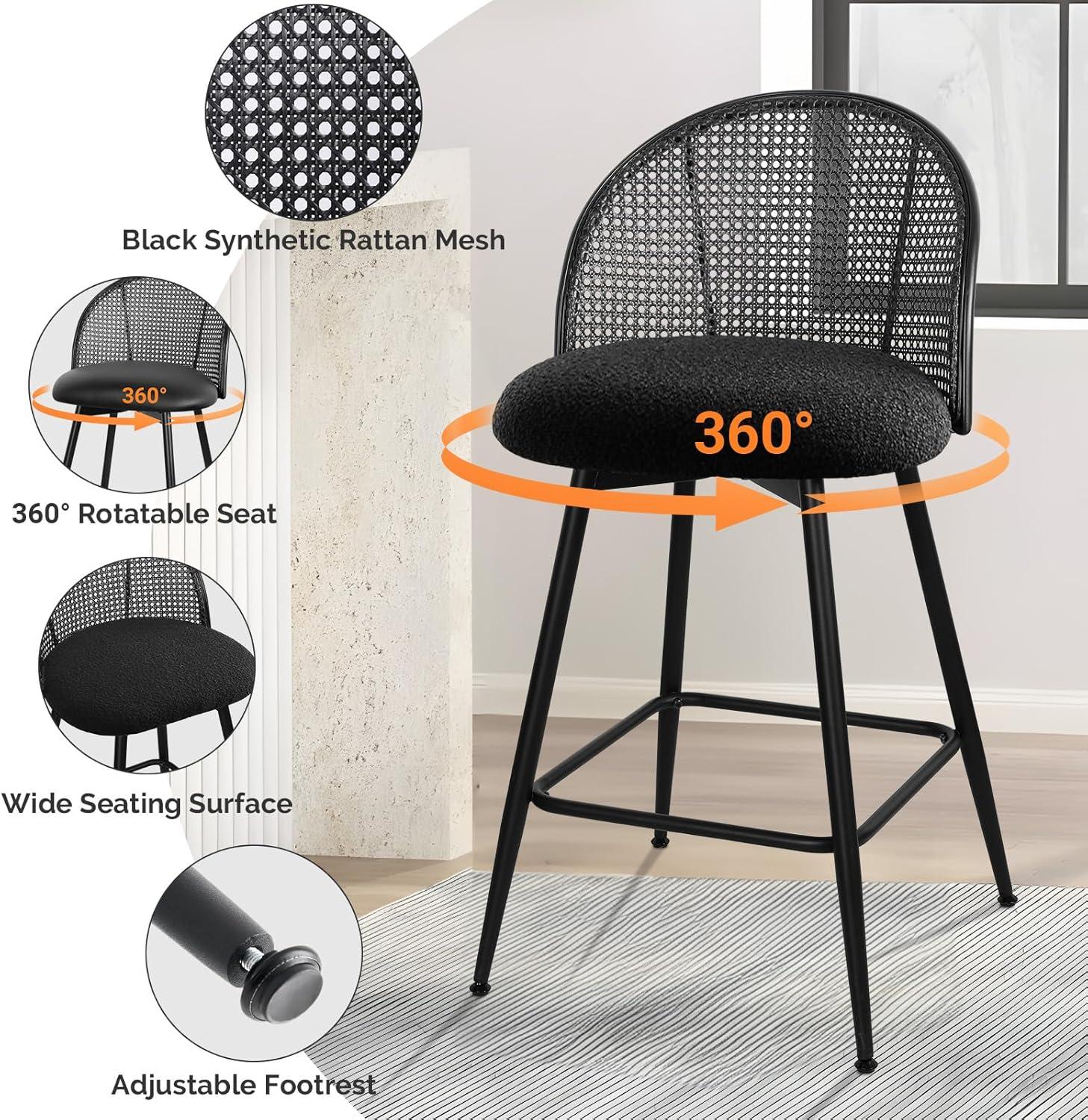 Aansu Swivel Boucle Upholstered Counter & Bar Stool