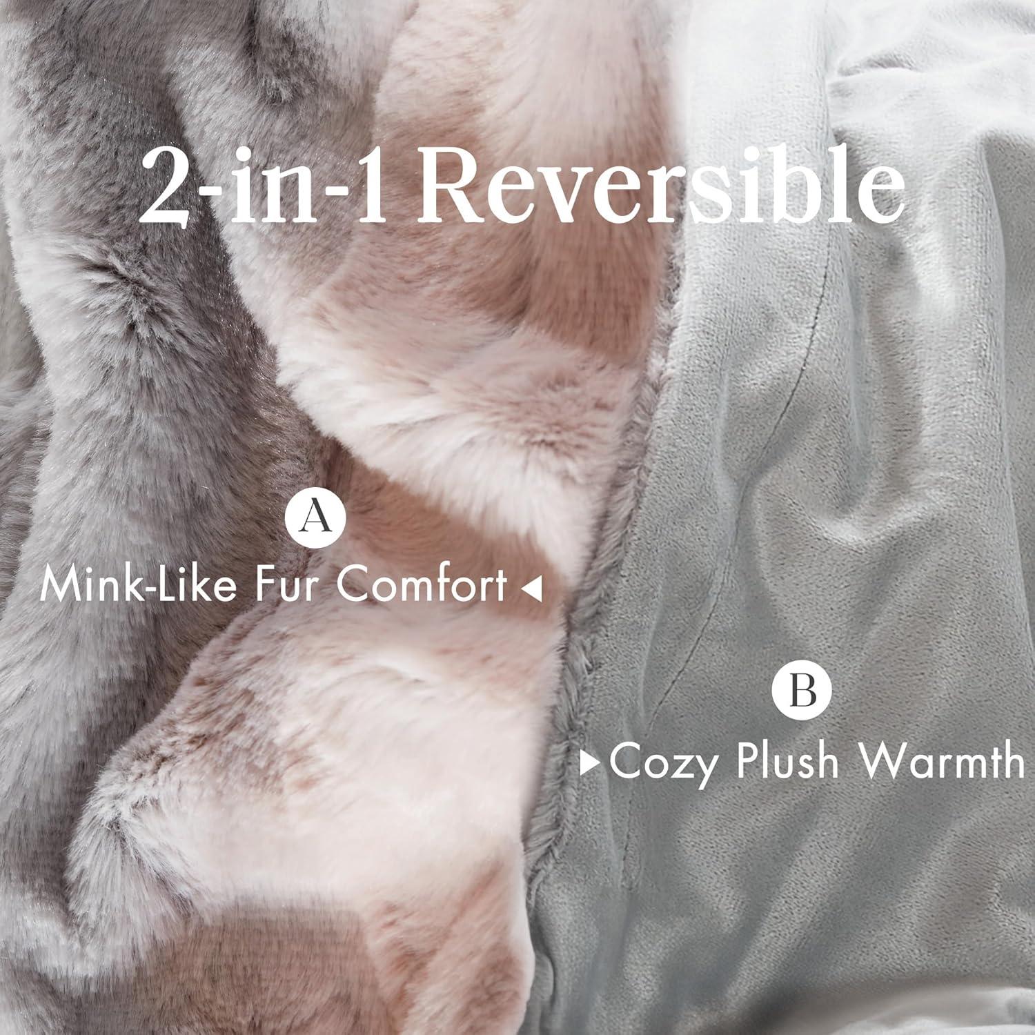 60"x70" Oversized Marselle Faux Fur Throw Blanket Blush/Gray - Madison Park