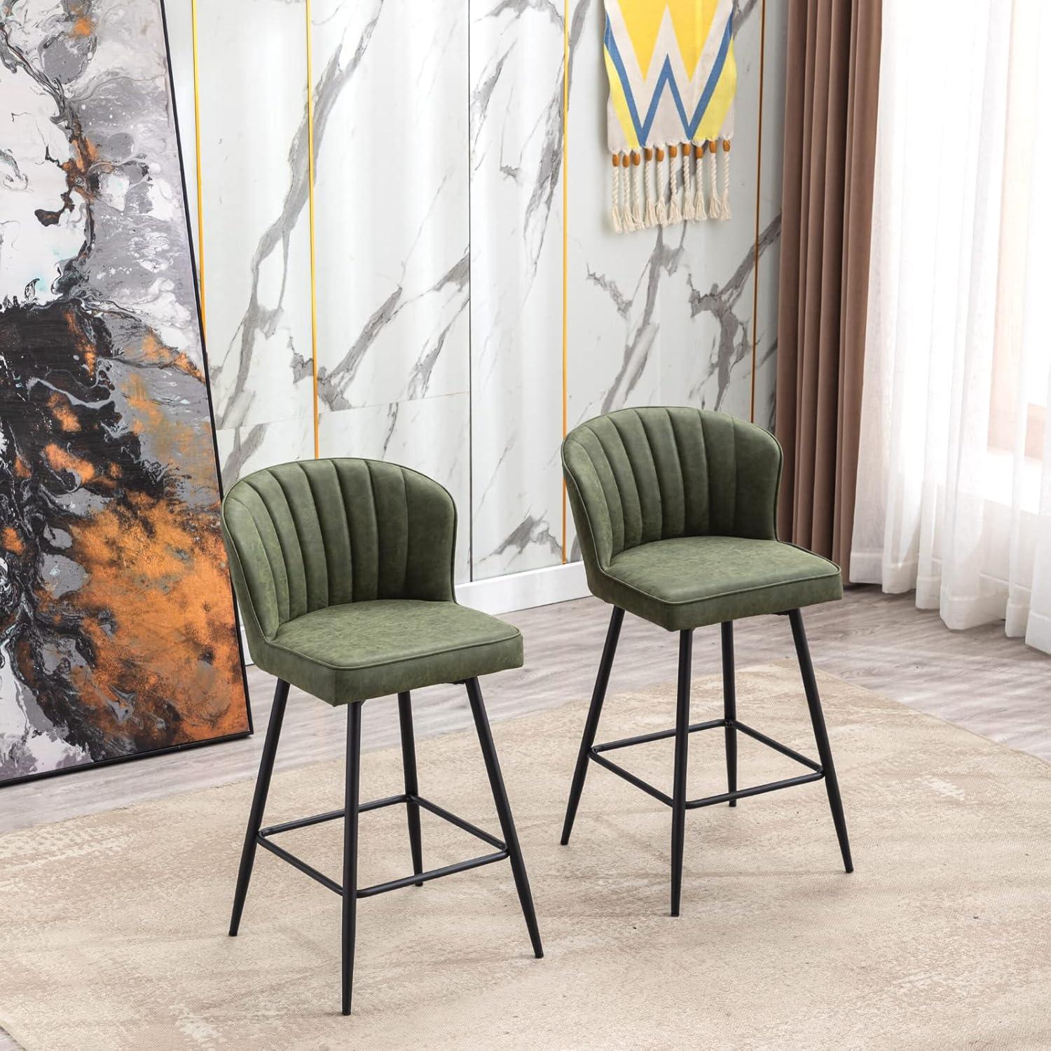 Green Faux Leather and Metal Adjustable Counter Stools, Set of 2