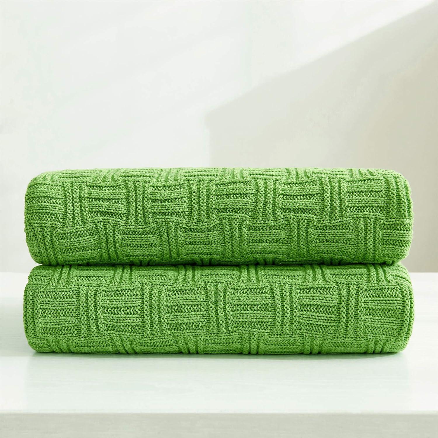 Longhui bedding Cotton Cable Green Knit Throw Blanket for Couch Chairs Bed Beach, Home Decorative Throws Blankets, 50 x 60 Inch, 2.2lb