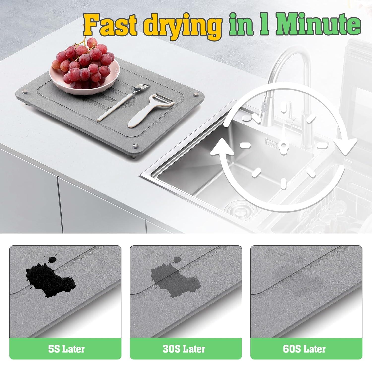 CSD Quick Drying Stone Mat for Kitchen Counter - Super Absorbent & Non Slip Dish Drying Mats - Diatomaceous Earth Sink Tray Mat - Drying Pad - 15.7 × 11.8 Inches