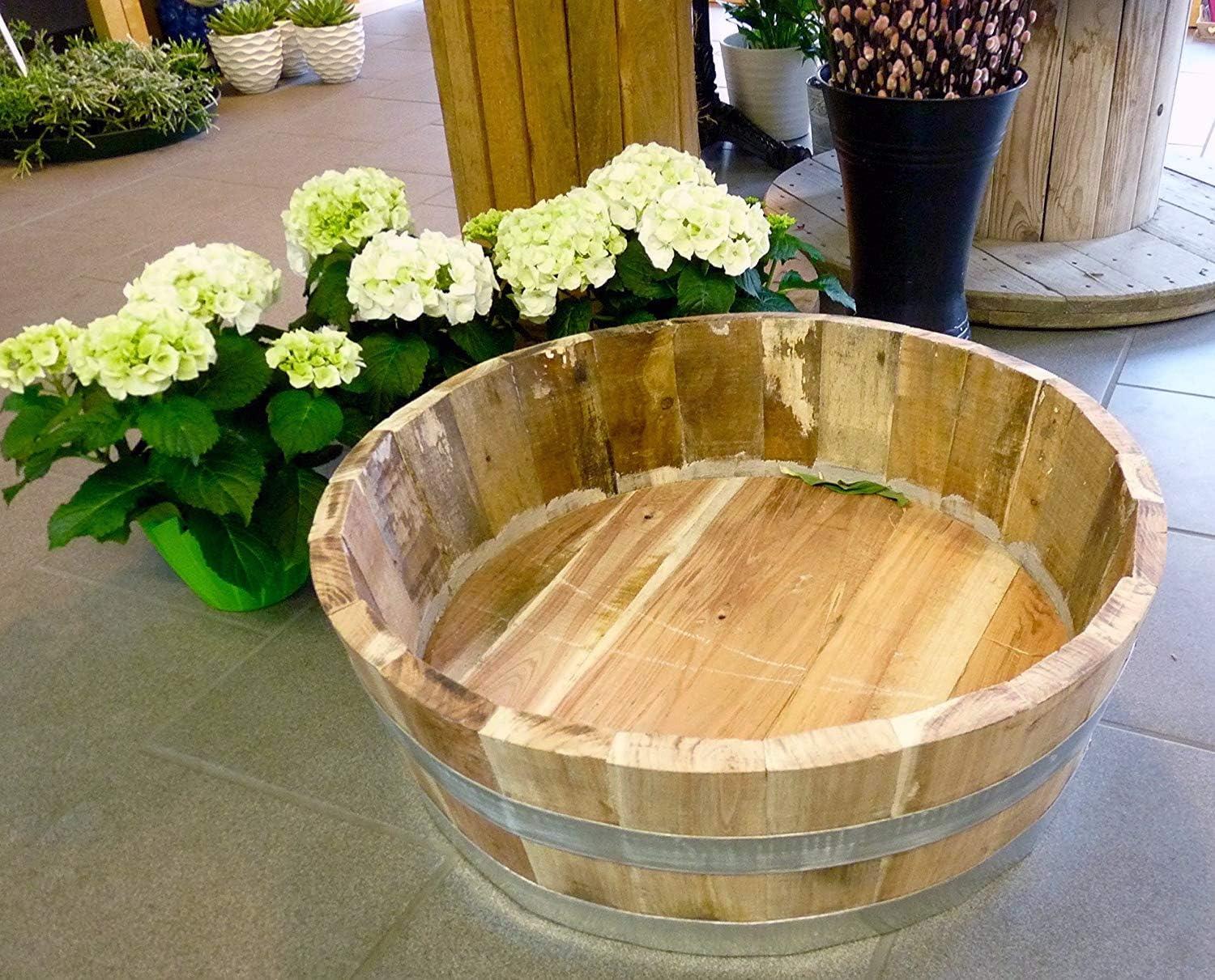 Genuine Oak Wood Shallow Round Garden Planter