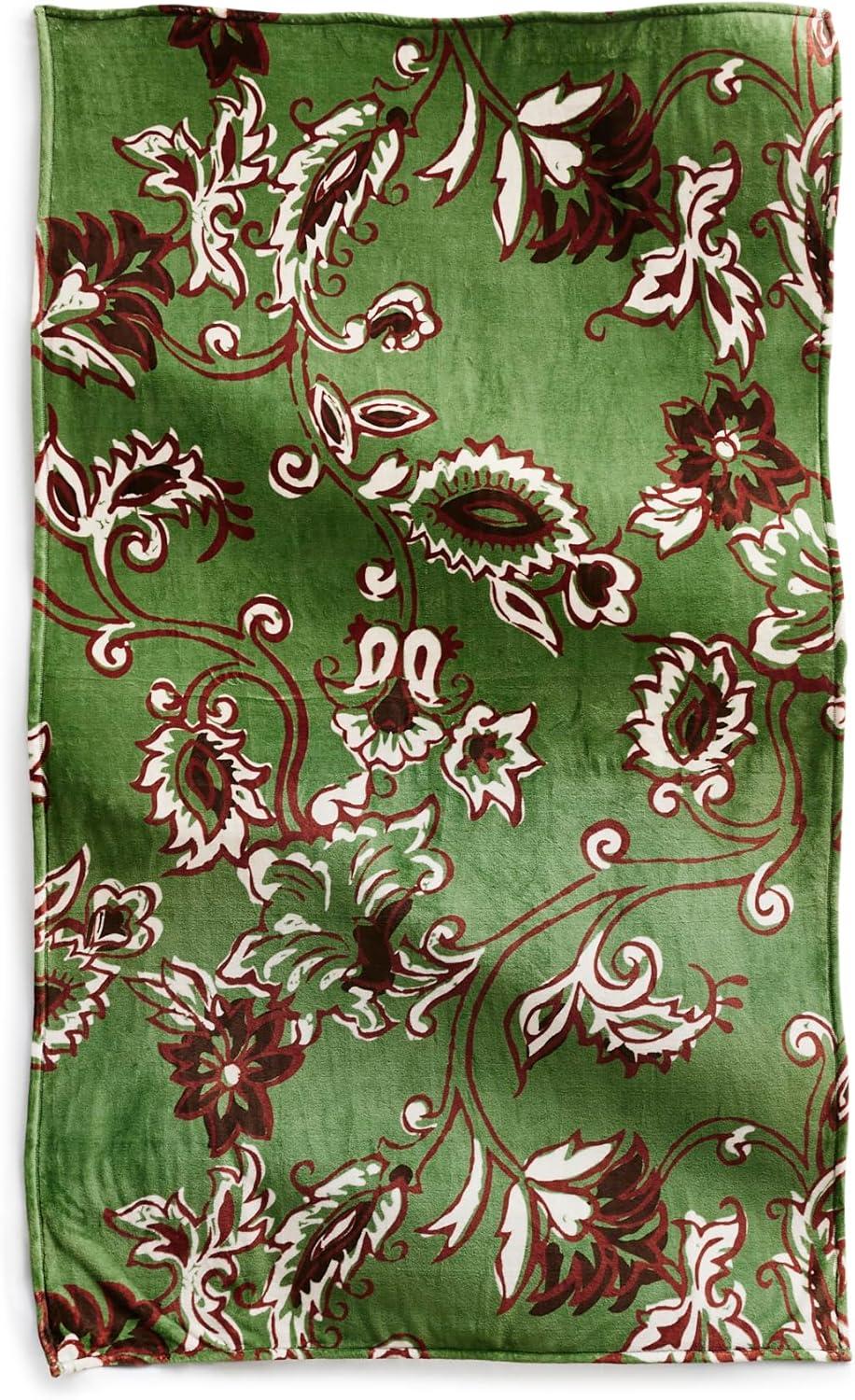 Victorian Vines Green Fleece Plush Throw Blanket