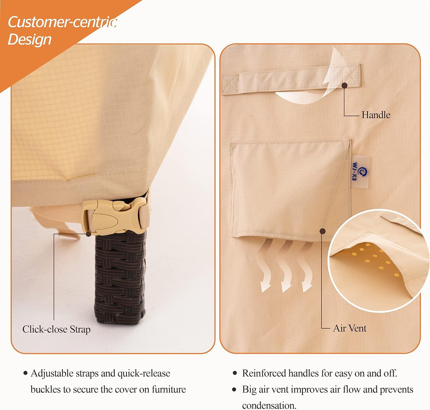 WJ-X3 Waterproof Patio Outdoor Lounge Chair Covers, 33" W x 35" D x 36" H, Biege
