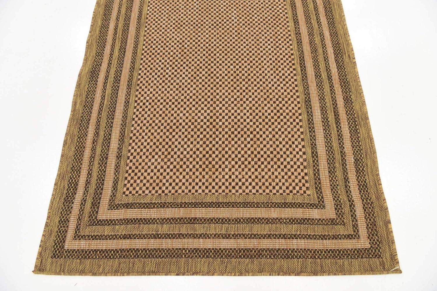 Multi-Border Brown Synthetic 4' x 6' Outdoor Area Rug