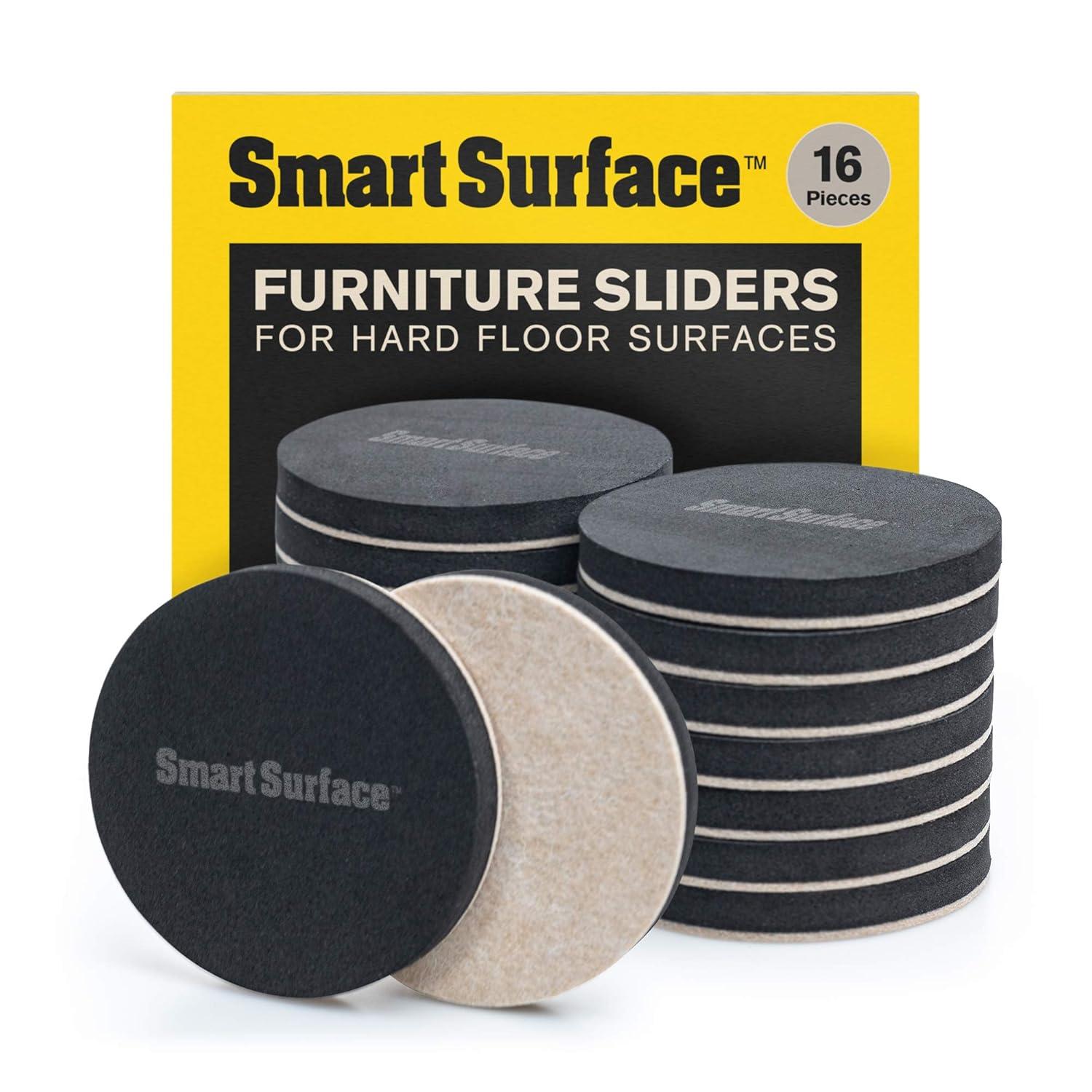 Hard Surface Reusable Furniture Felt Sliders 3-1/2” Round 16-Pack in Resealable Bag by Smart Surface