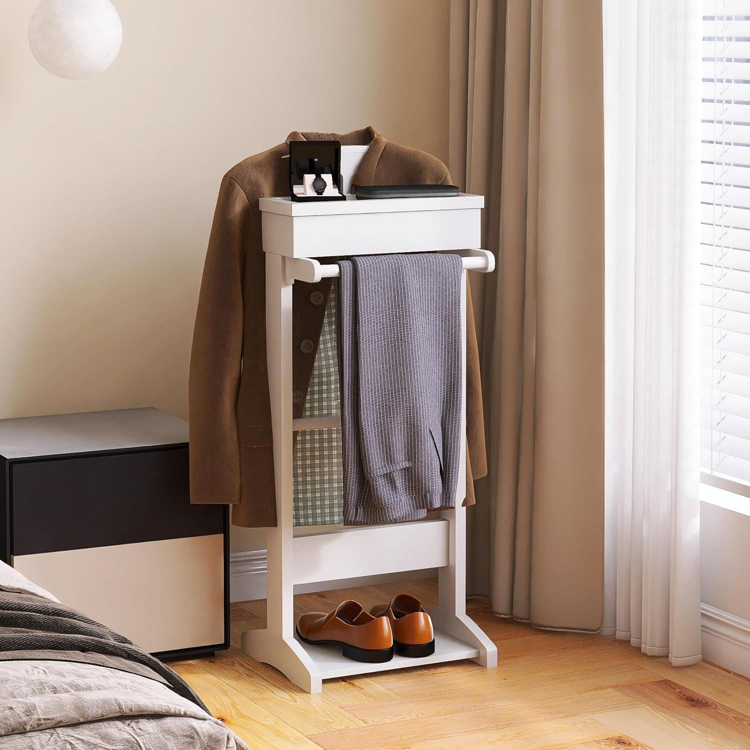 Lark Manor™ Portable Garment Rack Clothes Valet Stand With Storage Organizer Table Entryway Organizer Garment Rack