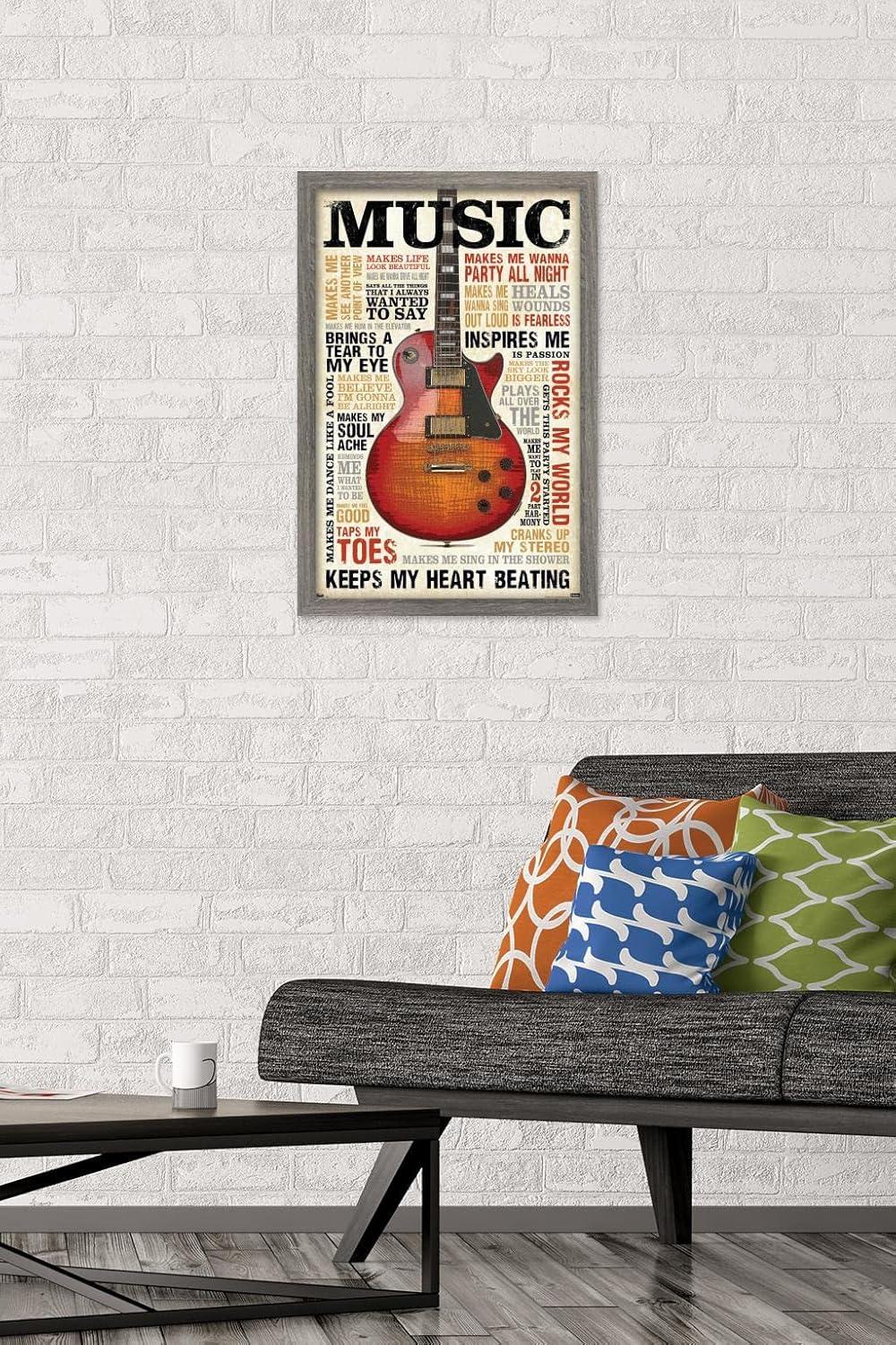 Trends International Music Inspires Me Framed Wall Poster Prints Barnwood Framed Version 14.725" x 22.375"