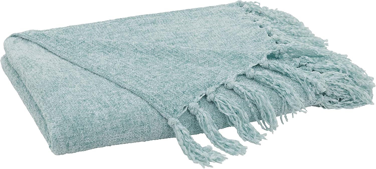 Aqua Soft Chenille Fringed Edge 50" x 60" Throw Blanket