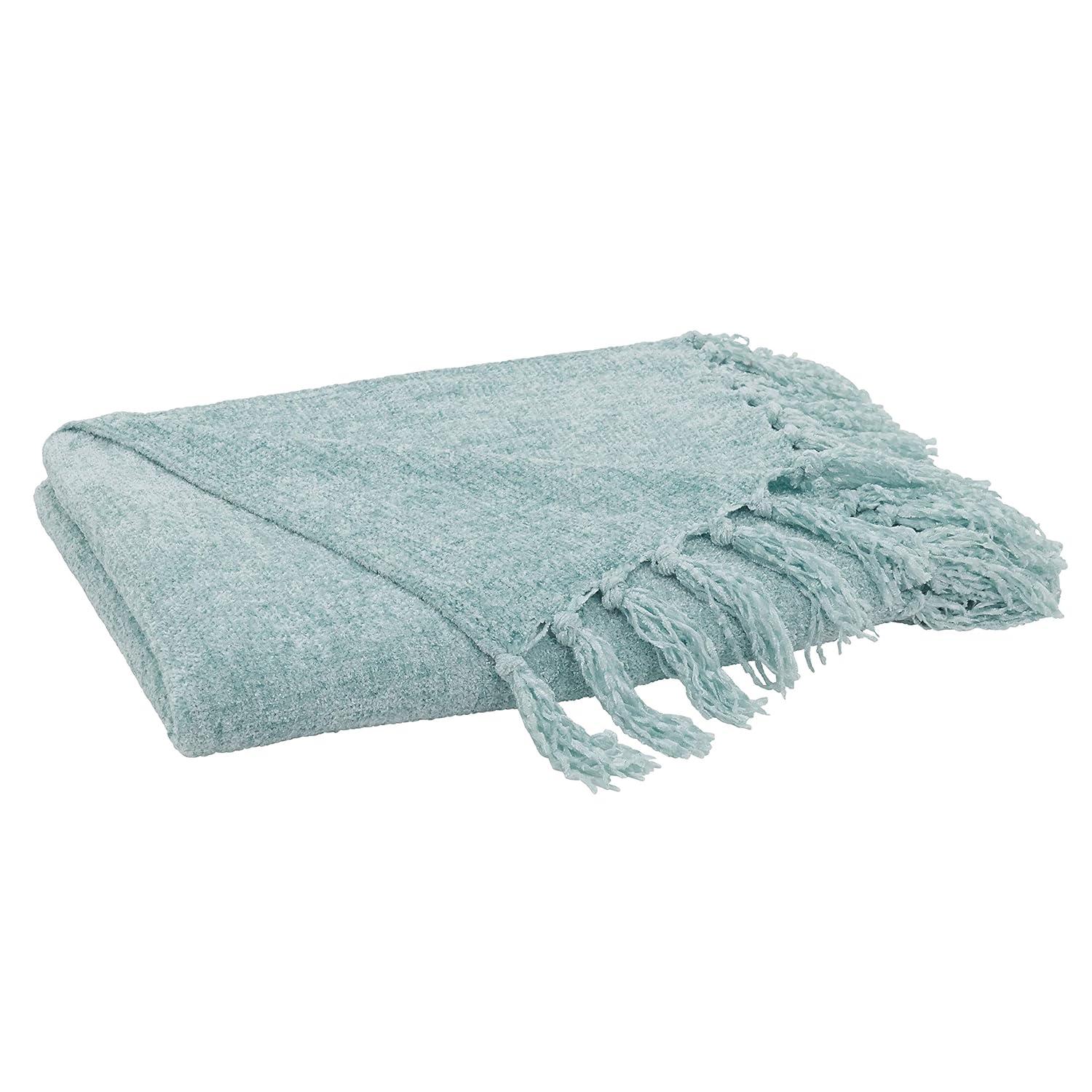 50"x60" Chenille Throw Blanket with Fringed Edges Aqua - Saro Lifestyle: Soft, Cozy for Couch, Woven Polyester