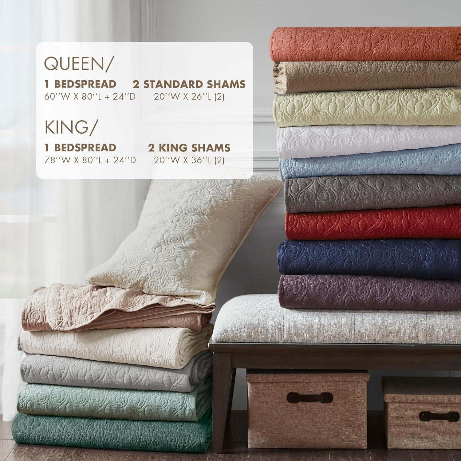 Madison Park Quebec 3 Piece Split Corner Pleated Quilted Bedspread