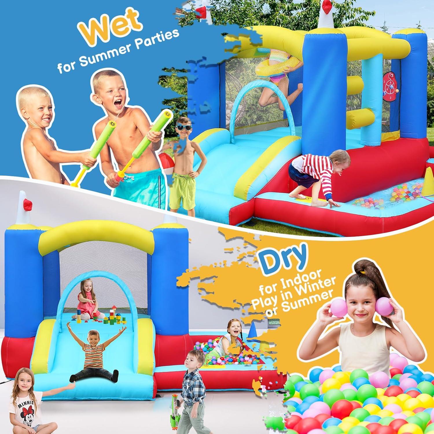 Ktaxon Inflatable Bounce House with Blower for Kids 3+, Indoor & Outdoor Bouncy Castle with Slide, Perfect for Birthday Parties, Backyard, Lawn