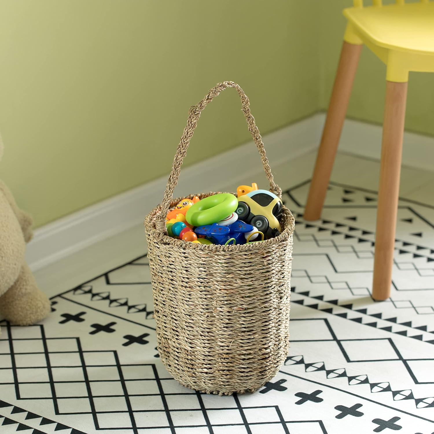 Natural Seagrass Woven Storage Basket with Handles