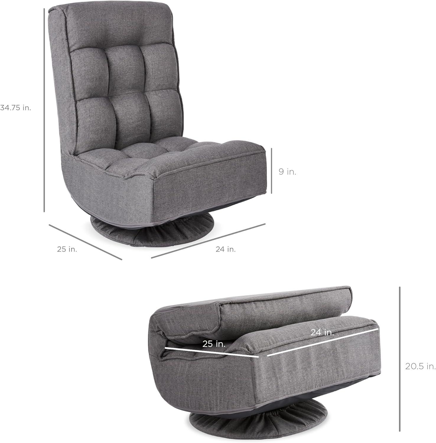 Best Choice Products Folding Floor Gaming Chair for Home, Office w/ 360-Degree Swivel, 4 Positions - Dark Gray
