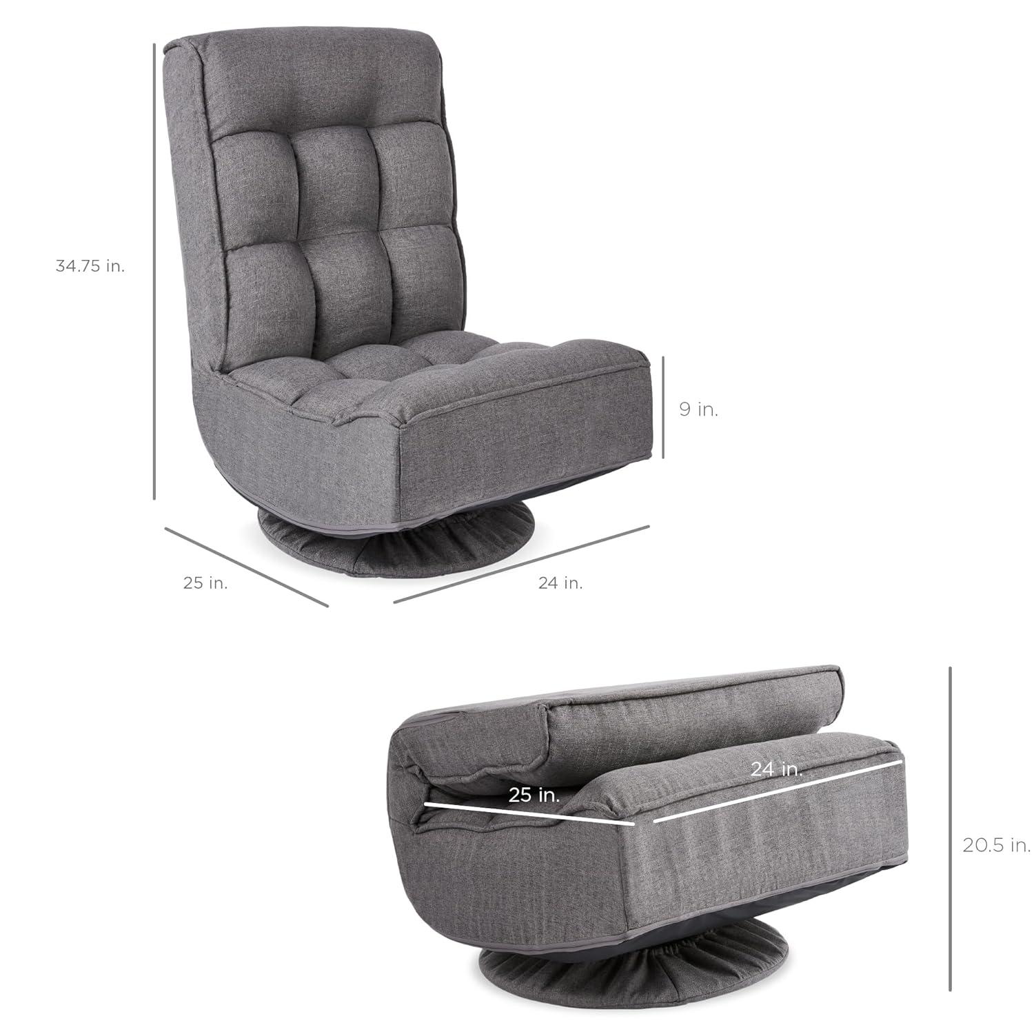 Best Choice Products Folding Floor Gaming Chair for Home, Office w/ 360-Degree Swivel, 4 Positions - Dark Gray
