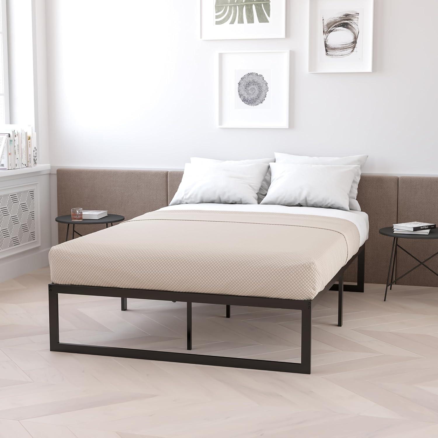 Flash Furniture 14 Inch Metal Platform Bed Frame - No Box Spring Needed with Steel Slat Support and Quick Lock Functionality (Full)