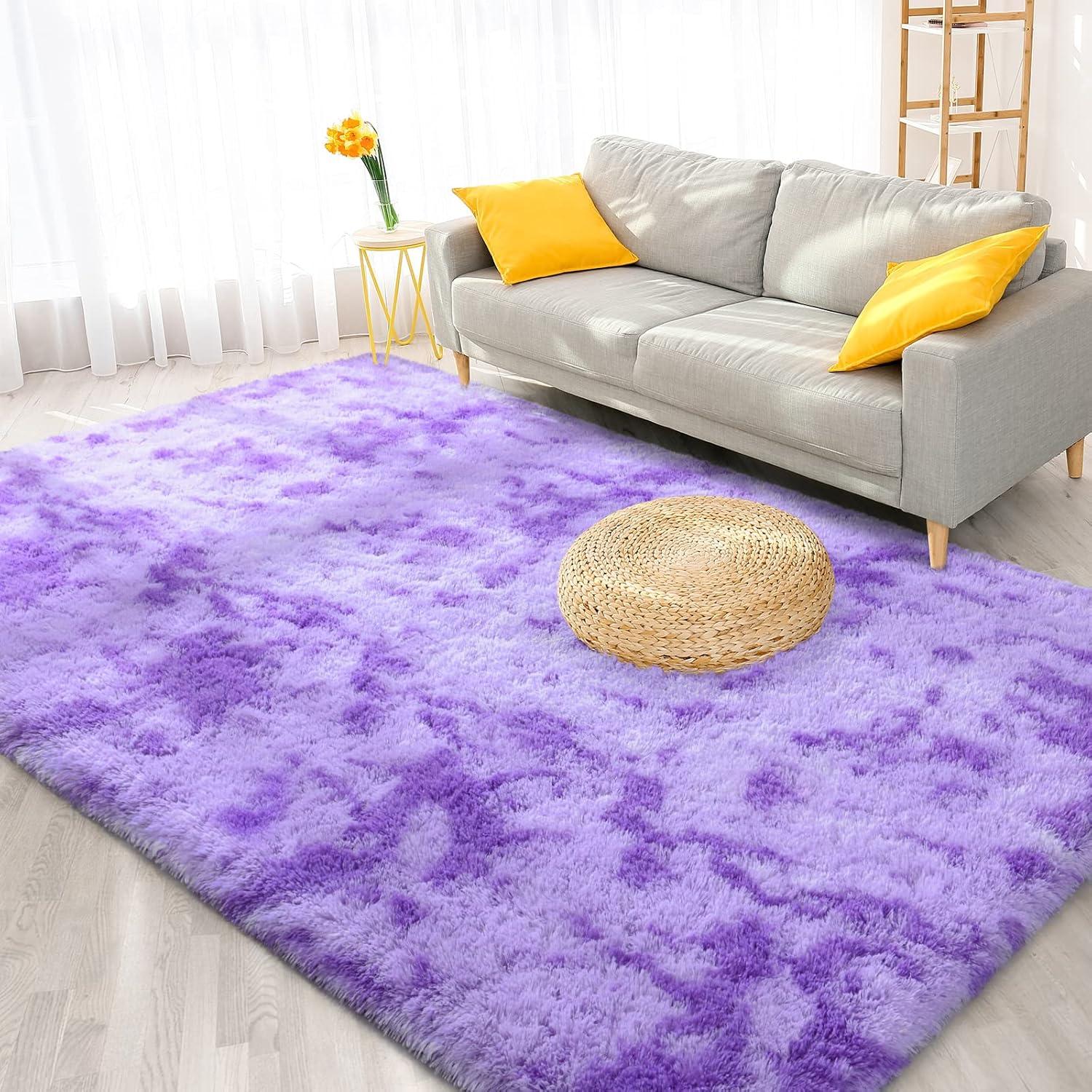 Noahas Fluffy Shaggy Rugs, 5x8 Feet Purple Plush Rugs for Girls Bedroom, Soft Kids Room Carpets, Large Bedside Rug, Upgrade Non-Slip Rugs for Children Nursery Dorm Home Decor, Purple