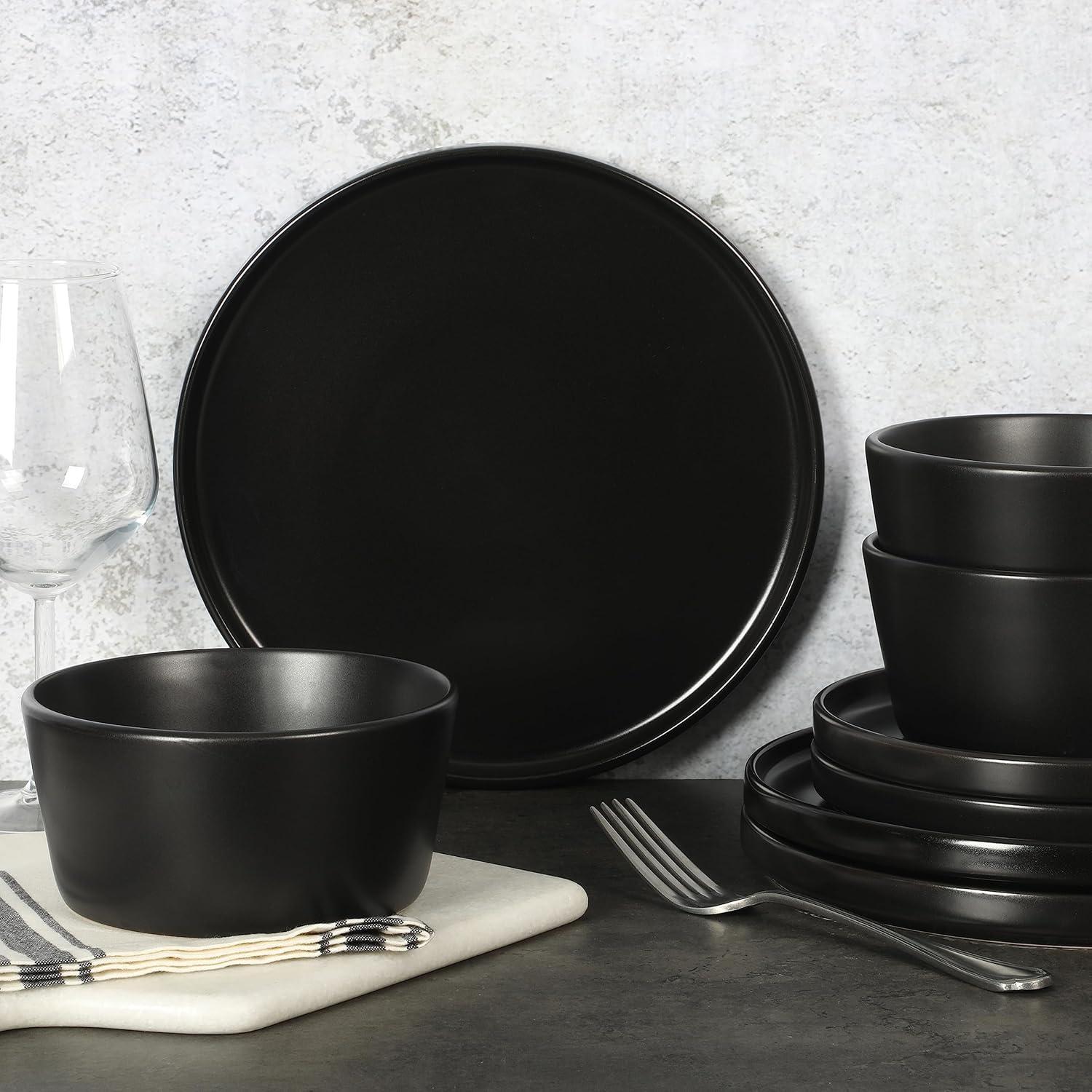 Matte Black Ceramic Stoneware Dinnerware Set - Service for 8