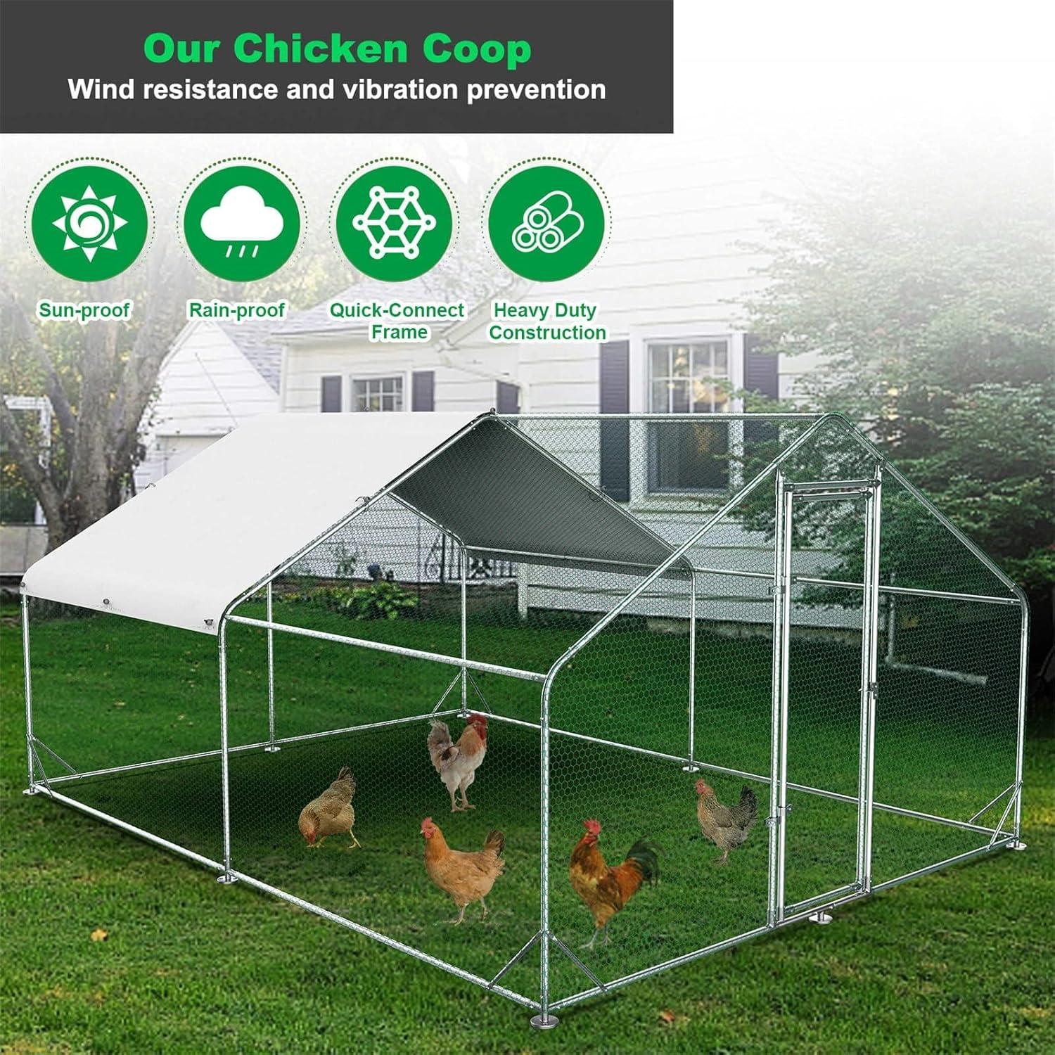 Large Metal Chicken Coop with Waterproof Cover