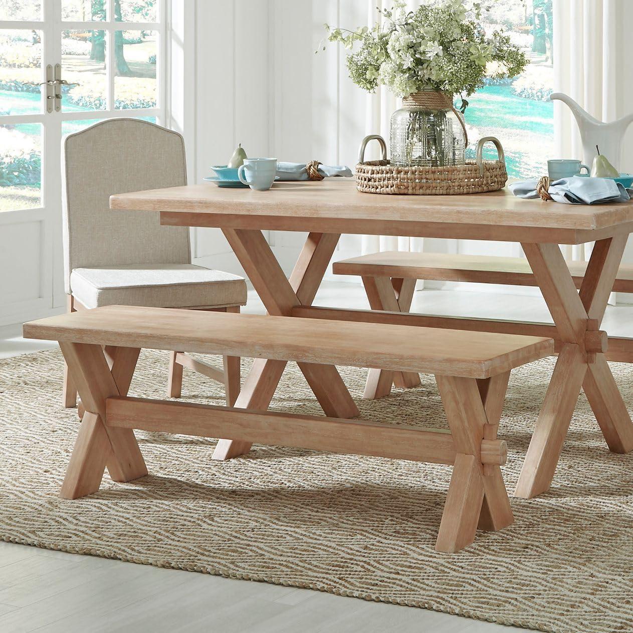 Home Styles Cambridge Trestle Dining Bench White Washed: Hardwood Frame, Seats 2, Dry Dust Care