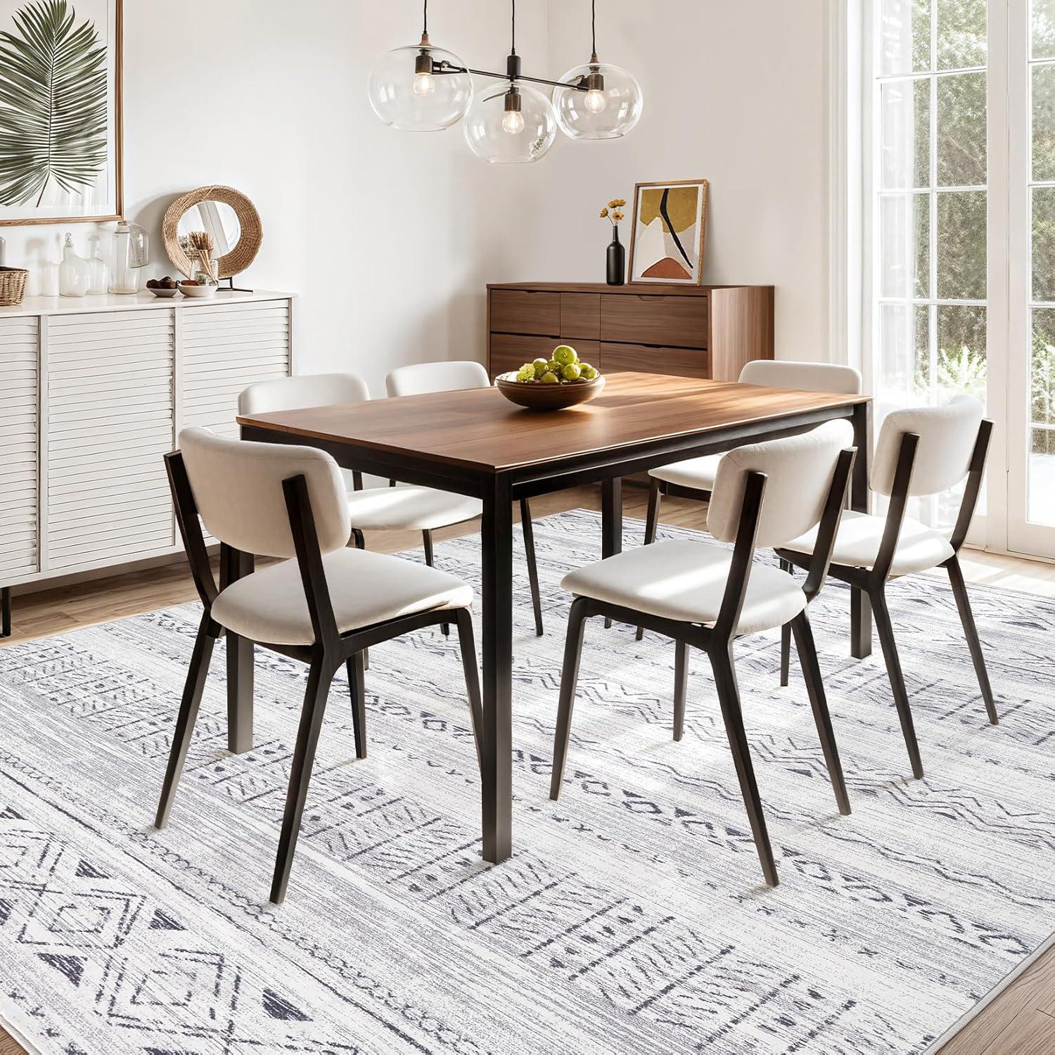 Large Living Room Area Rug 9x12: Soft Machine Washable Boho Moroccan Farmhouse Rugs for Bedroom Under Dining Table - Non-Slip Neutral Morden Indoor Floor Rug Carpet for Home Office Decor - Grey