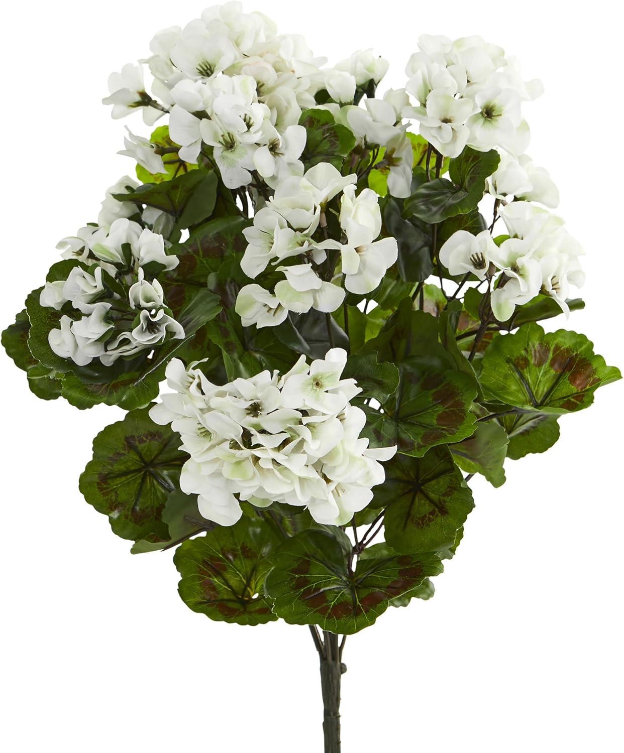 Midsized White Plastic Outdoor Potted Geranium Arrangement Set