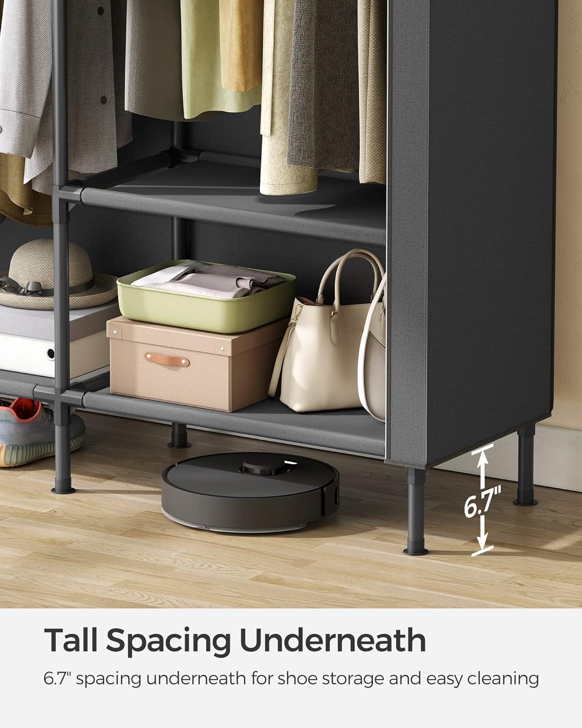 SONGMICS Wardrobe Closet, 65 Inch Heavy Duty Portable Closet, Freestanding Closet Organizer, Clothes Rack with Cover, 2 Hanging Rails, 3 Shelves,4 Side Pockets,Black URDR301B02