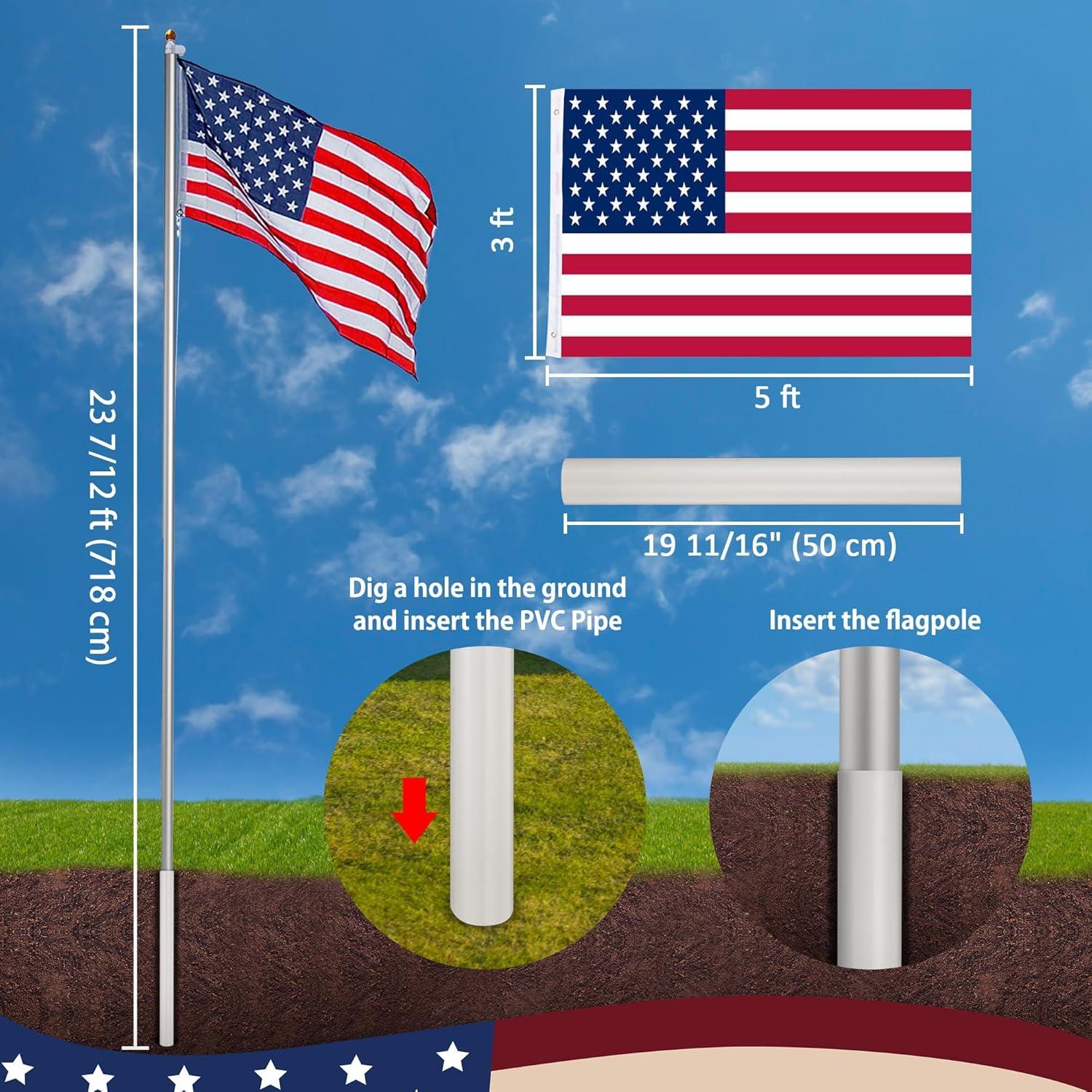 Yescom 25' Upgraded Sectional Aluminum Flagpole Silver