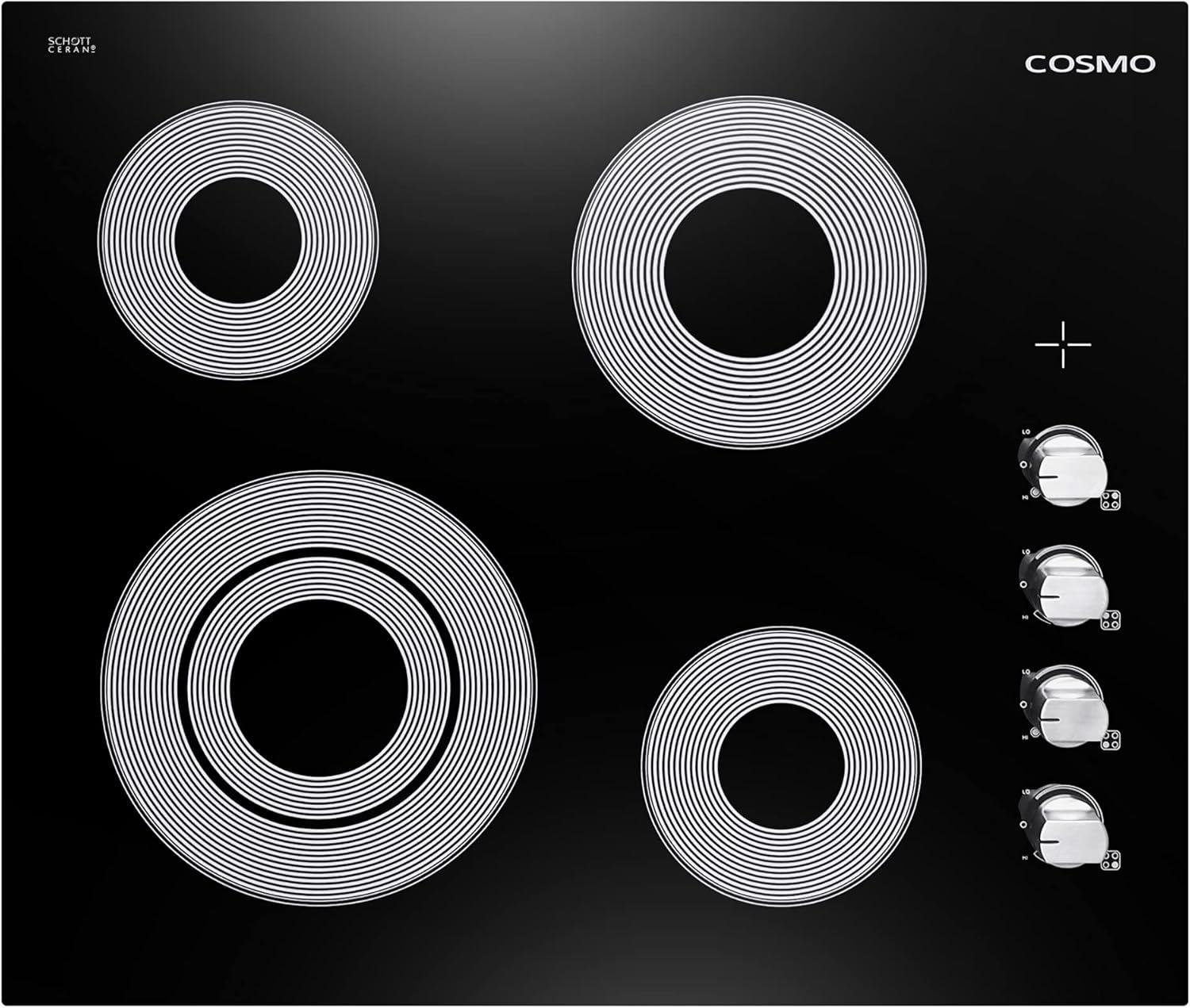 24 in. Electric Ceramic Glass Cooktop with 4 Elements, Dual Zone Element, Hot Surface Indicator Light and Control Knobs