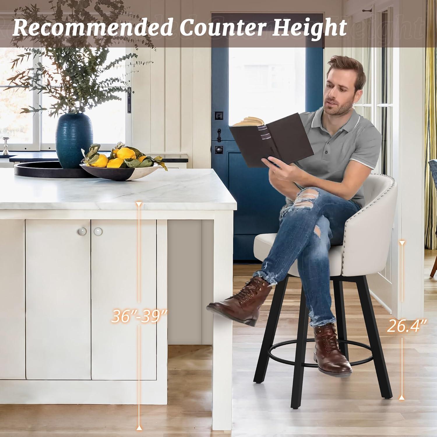 Dycanpo 26" Tall Counter Height Bar Stools Set of 4 with Back Faux Leather for Home Kitchen, Brown