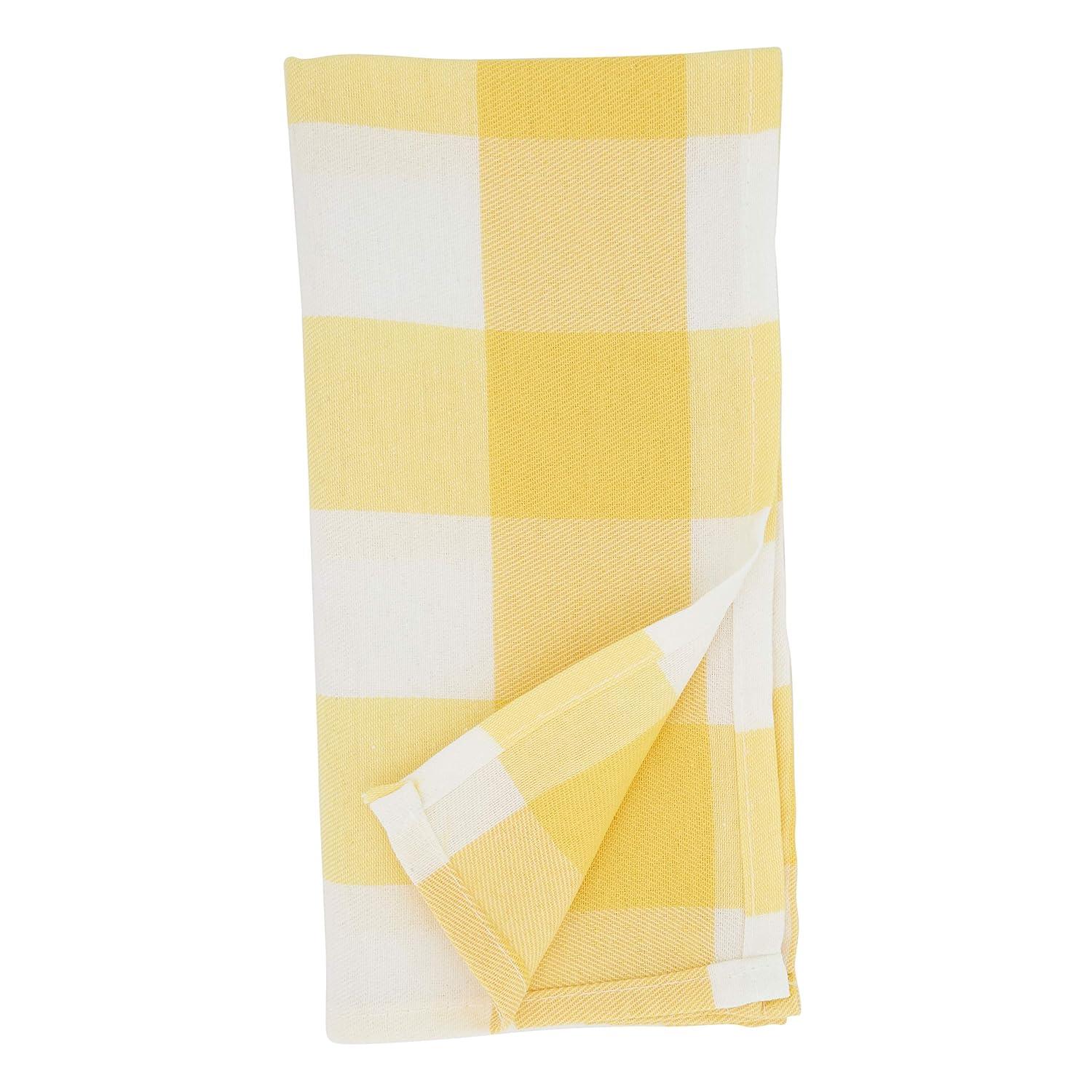 Saro Lifestyle Cotton Blend Buffalo Plaid Table Napkins (Set of 4), Yellow, 20" x 20"
