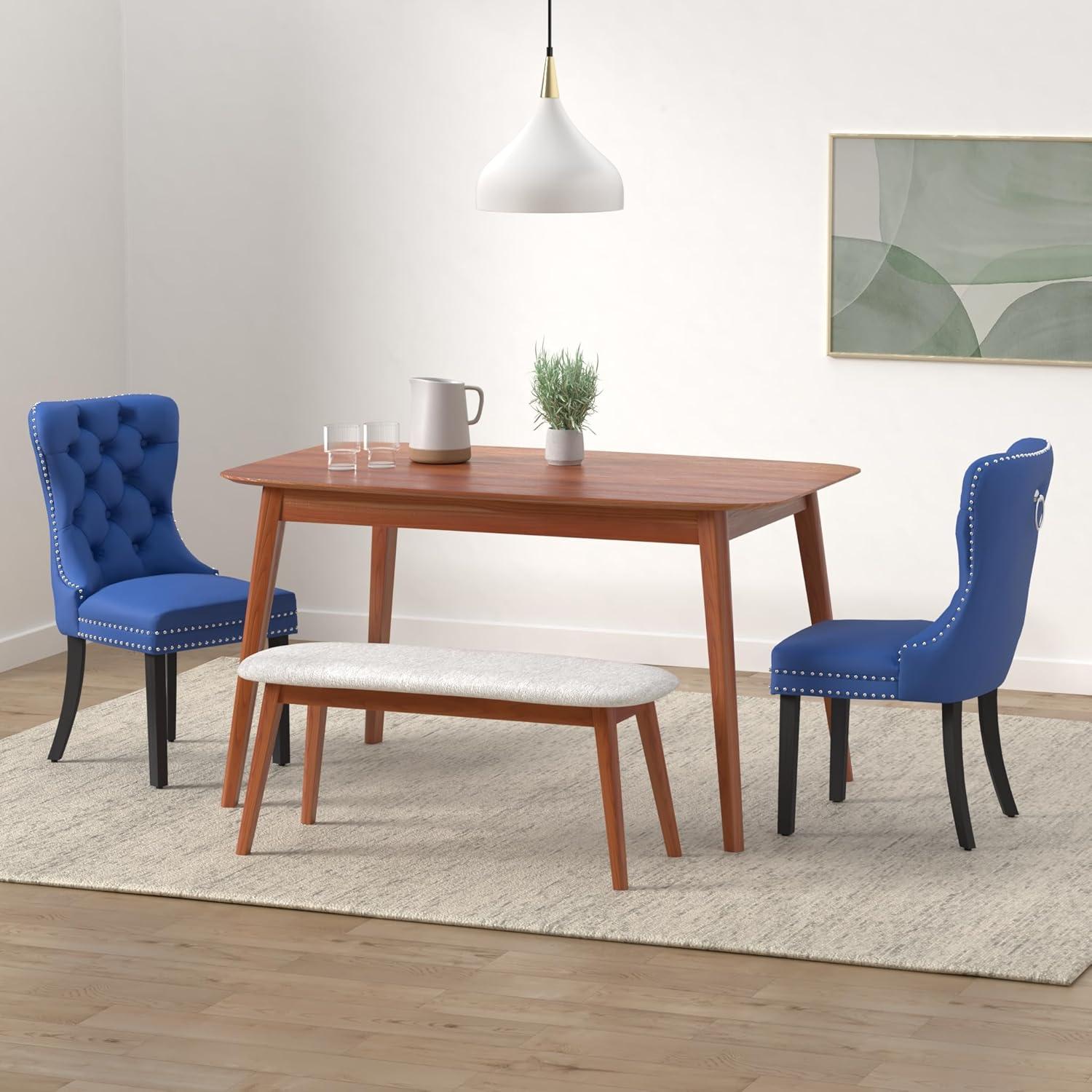 ODUSE-DAILY Velvet Dining Chairs Set of 6, Navy Kitchen & Dining Room Chairs, Tufted Dining Chairs, Fabric Upholstered, Solid Wood, Sillas De Comedor (Blue, 6 Pcs)