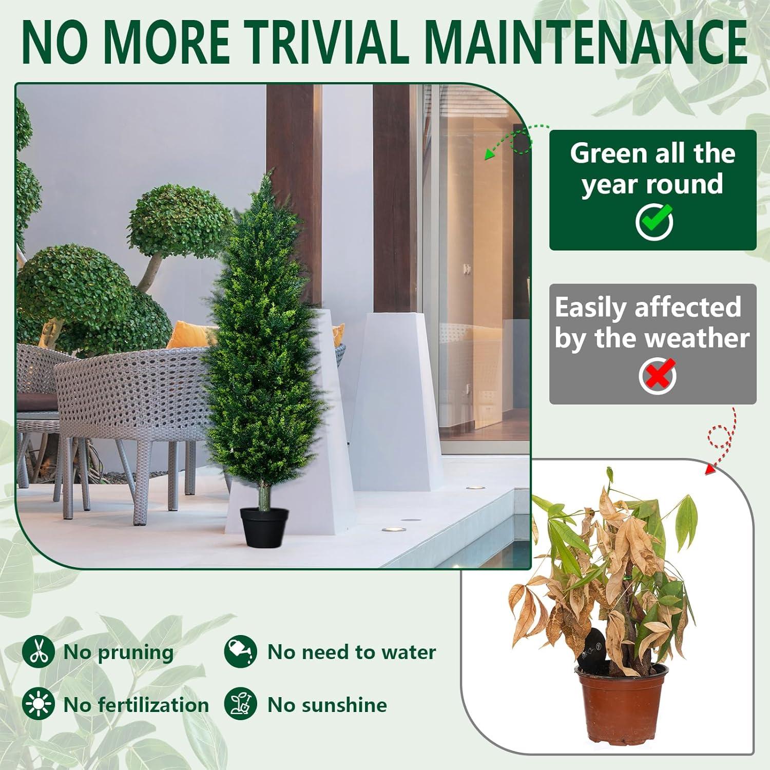 CAPHAUS CAPHAUS Artificial Cedar Tree Pair, UV Resistant Boxwood Topiary w/ Dried Moss, 3 / 4 / 5 Feet