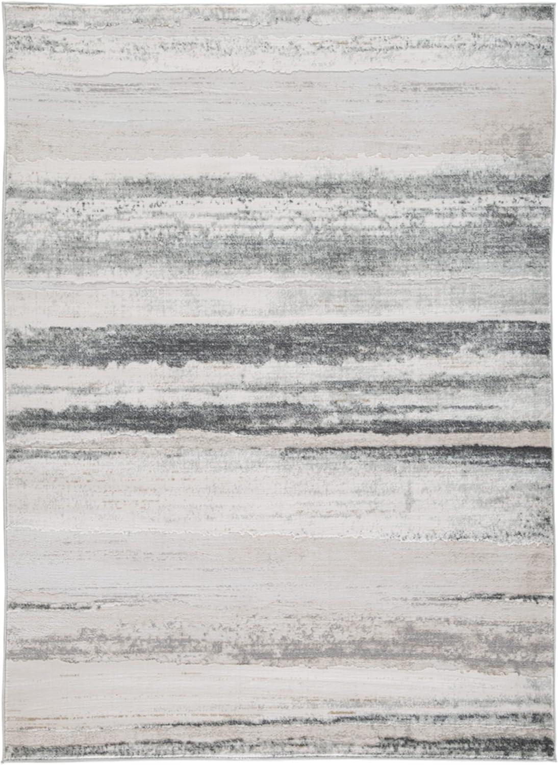 Beige and Gray Abstract 5' x 7' Synthetic Rug