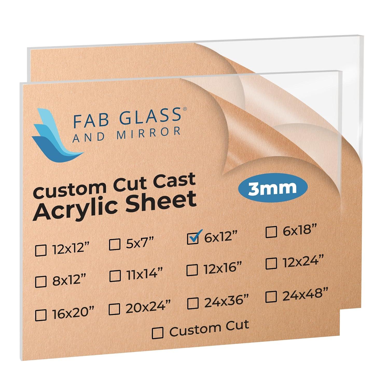 Fab Glass and Mirror Pack of 2 Plastic PET Acrylic Plexiglass Sheet 1/8 inch Thick, Clear 6"x12" (3 mm) with Protective Film, for DIY Craft Projects, Picture Frame, Signs & Table Top, 2 (ACR3M6X12RC)