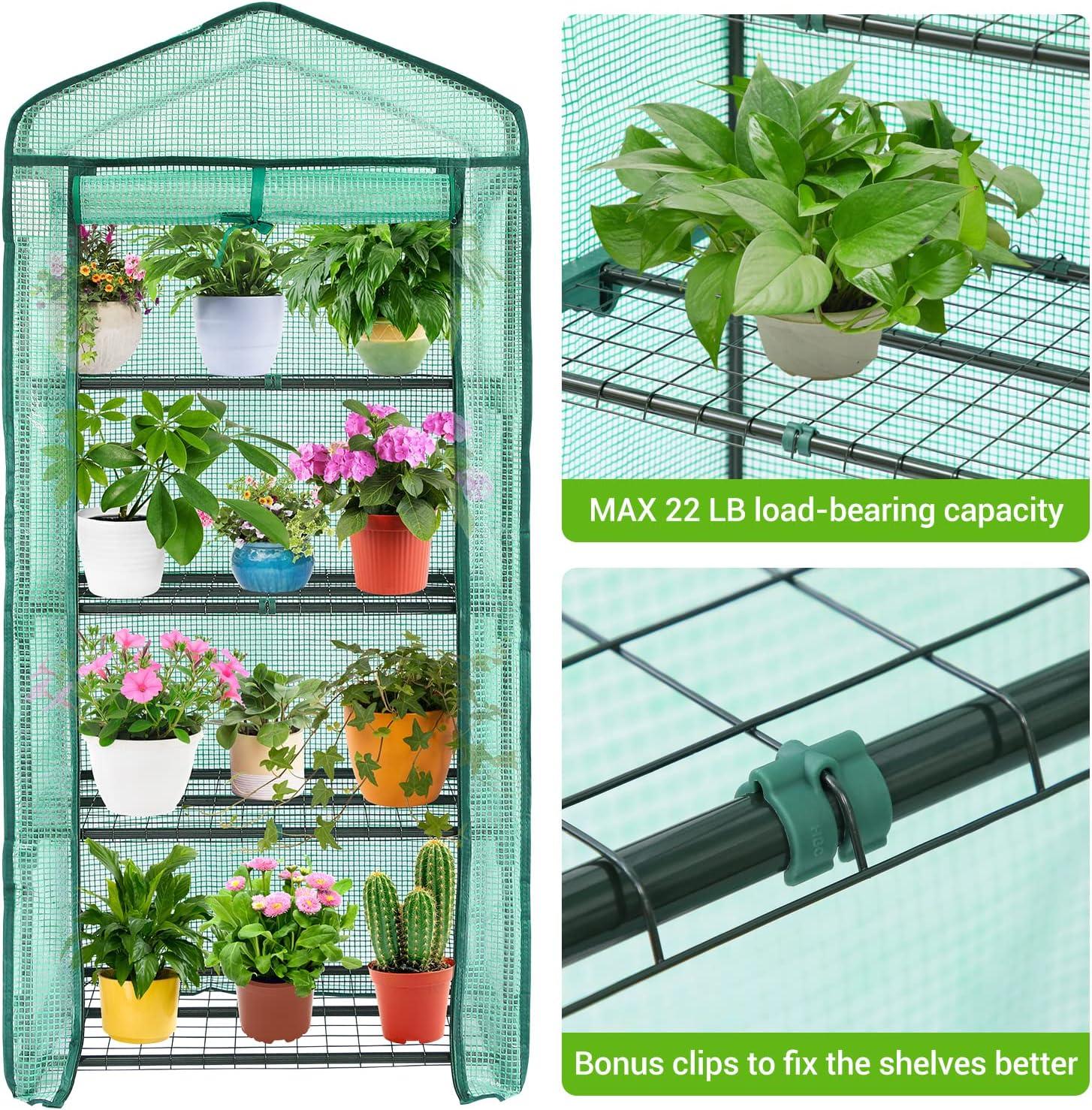 Compact 2x5ft Green Mini Greenhouse with PE Cover and Roll-Up Door