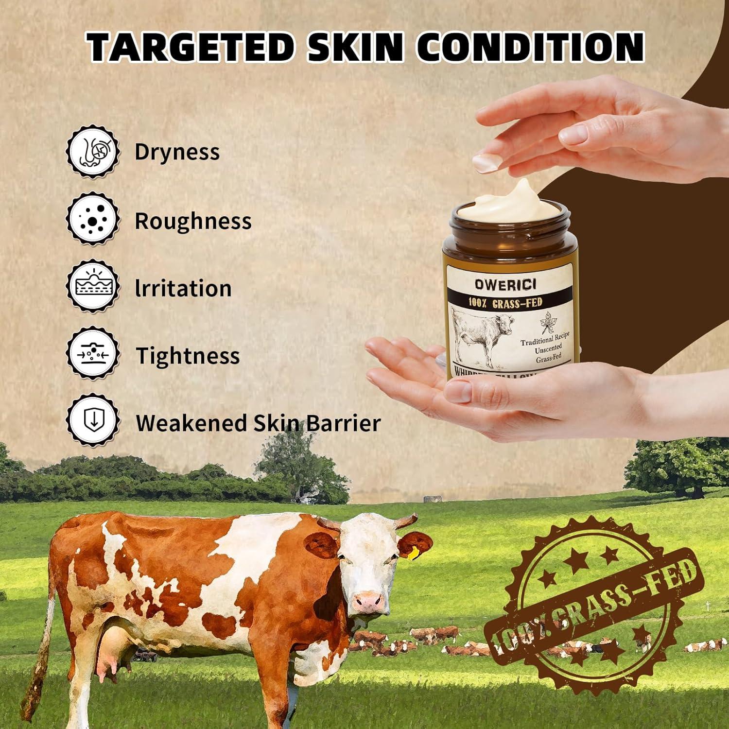 Beef Tallow for Skin, Tallow Face Moisturizer, 100% Grass Fed and Finished, Deeply Moisturizing for Face & Body, Whipped Cream Natural Care for Soft Supple (5.3 OZ., Extra Large)