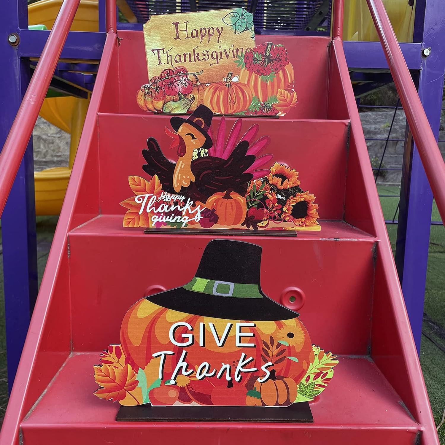 3 Pieces Thanksgiving Wooden Table Decorations Harvest Party Supplies Turkey,Pumpkin,Happy Thanksgiving Table Centerpieces Decorations