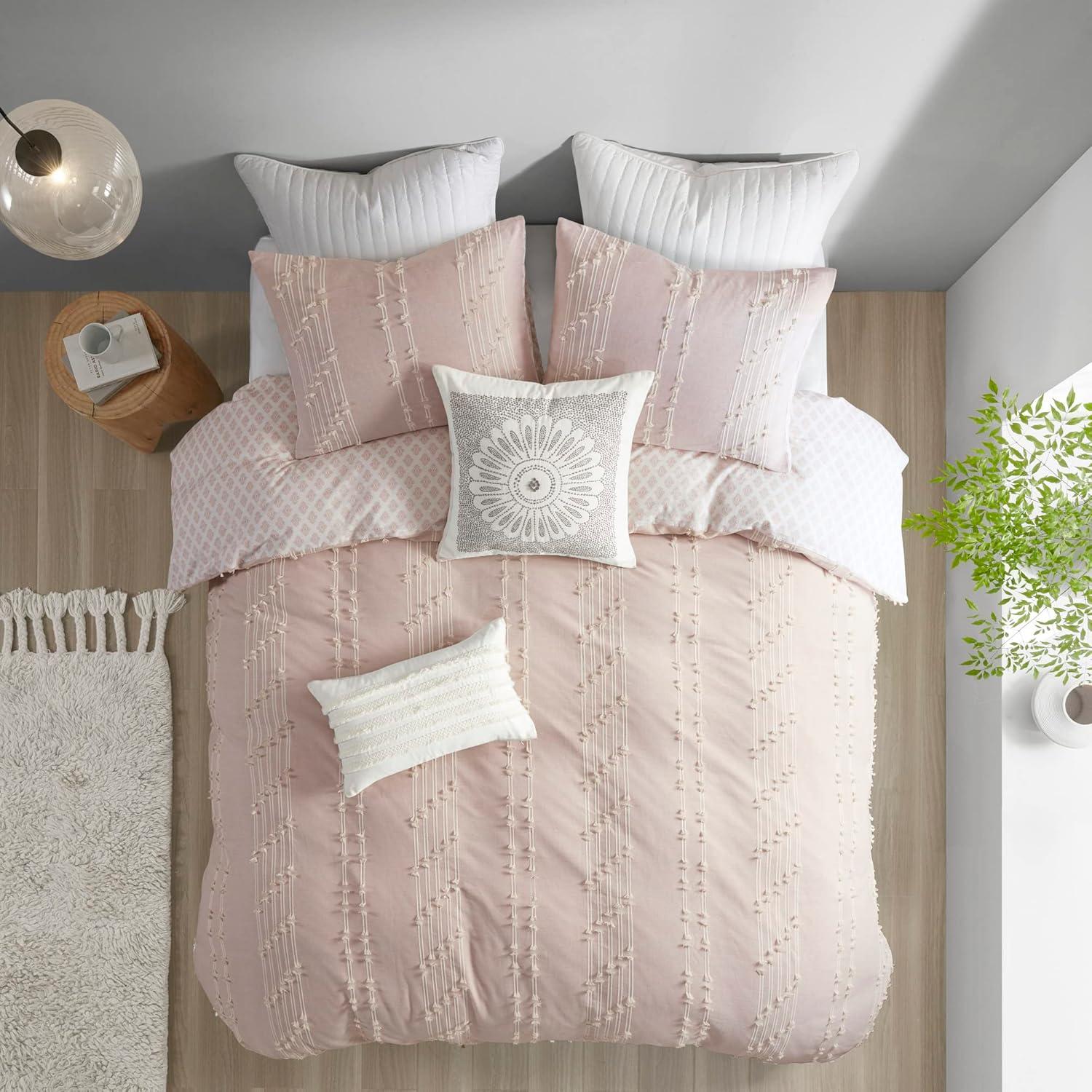 Blush Cotton Jacquard Full/Queen Duvet Cover Set