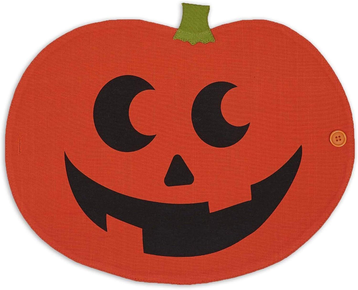 DII Halloween Party Tabletop Decor, Reusable & Machine Washable Cotton Fabric, Table Runner/Placemat Set, Jack o Lantern, 4 Piece