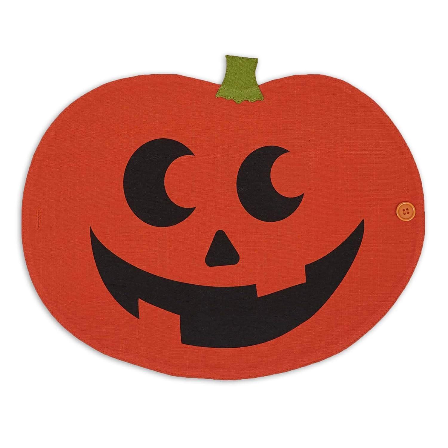 DII Halloween Party Tabletop Decor, Reusable & Machine Washable Cotton Fabric, Table Runner/Placemat Set, Jack o Lantern, 4 Piece