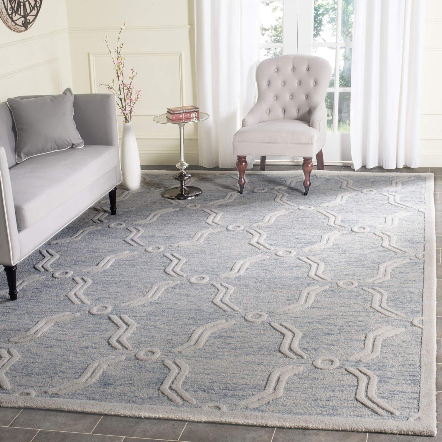 Elegant Hand-Tufted Wool Round Area Rug in Light Blue & Ivory, 8' x 10'