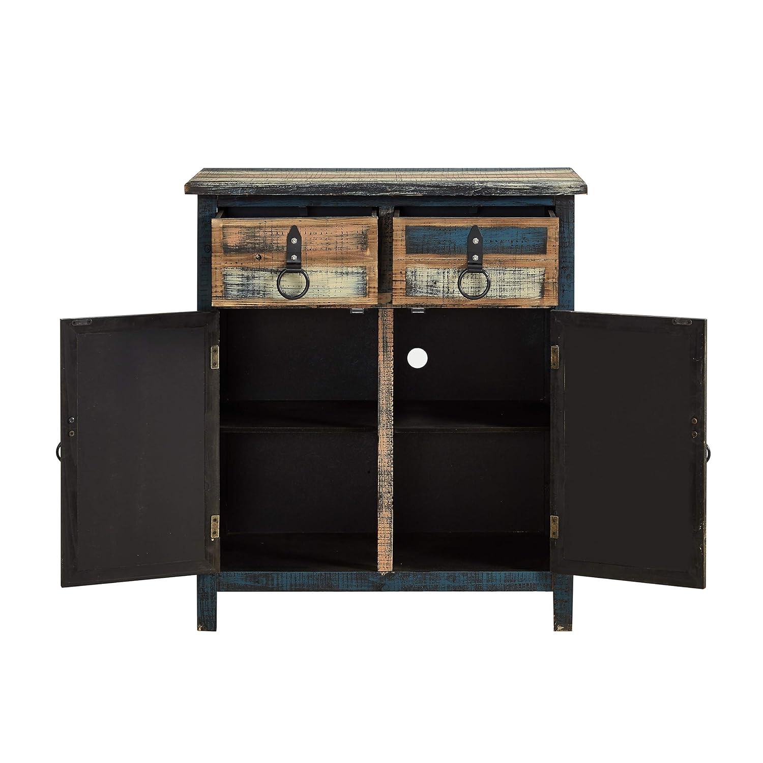 Powell Calypso Rustic 2-Door Wood Indoor Console Table with 2 Drawers, Multicolor