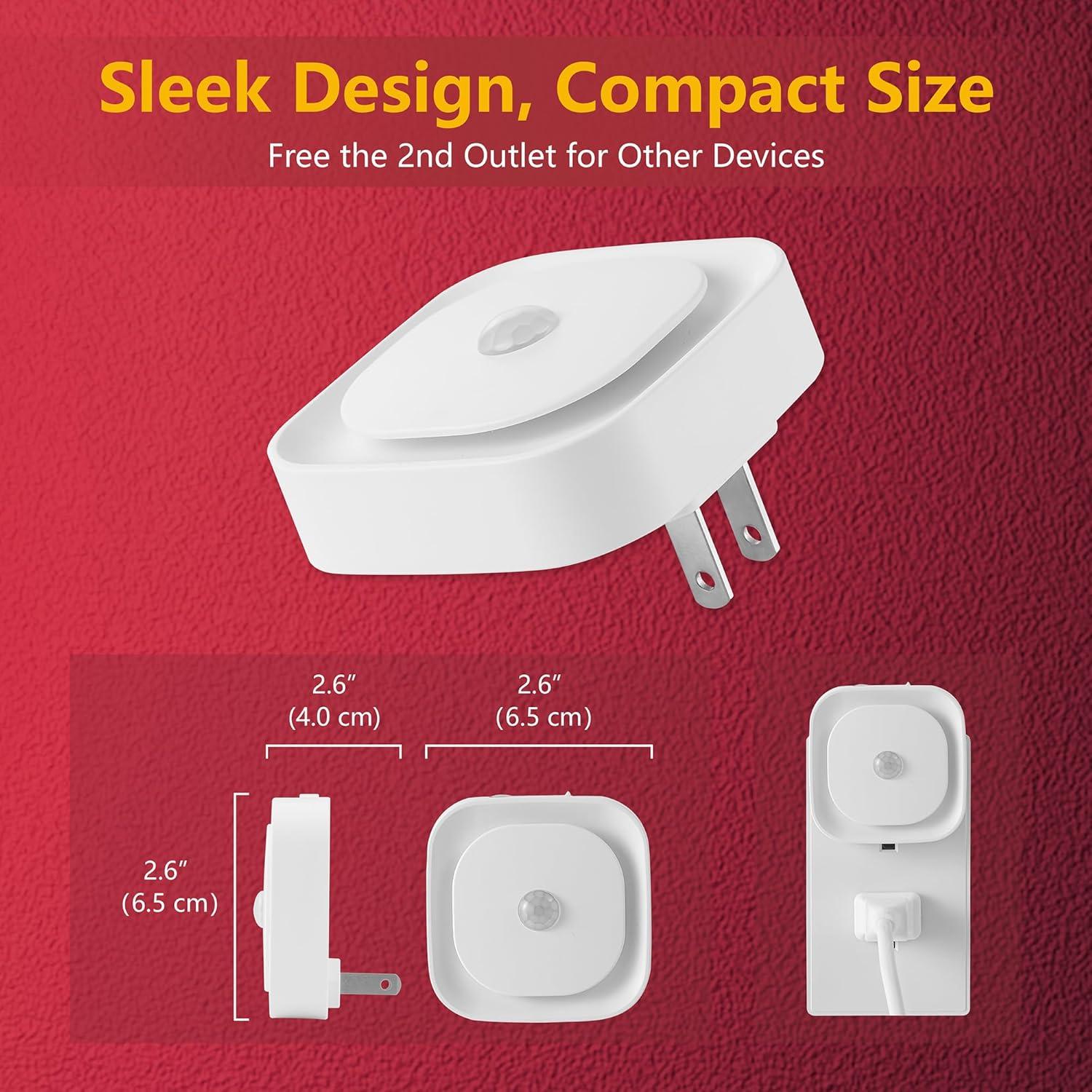 2 Pack Plug in Night Light with Motion Sensor & Dusk to Dawn Sensor, 3 Sensor Modes, Red Night Lights Plug into Wall, Dimmable Nightlight for Bedroom, Bathroom, Indoor, Gifts for Adults, Kids