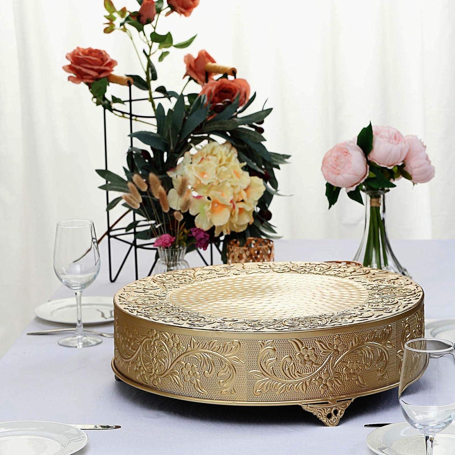 Efavormart 18 inch Gold Round Embossed Metal Cake Plateau Stand Riser Wedding Birthday Party Dessert Cake Pedestal Display Plate