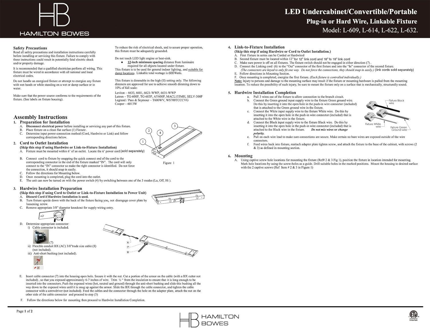 32" White 120v Under Cabinet LED 760 Lumen Light Hard Wire Linkable with Knock Outs Contractor Electrician Grade ETL -- L-6 Series